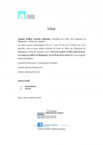 Edital da Reunião Ordinária de 13 de outubro