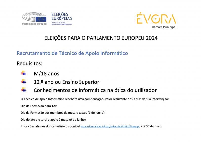 ELEI&Ccedil;&Otilde;ES PARA O PARLAMENTO EUROPEU 2024 | Inscri&ccedil;&otilde;es